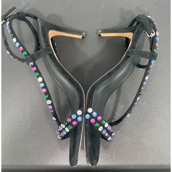Rebecca Minkoff Black Suede Nanine Rhinestone Strappy Ankle Heel Sandals 7.5 EUC - Picture 7 of 14